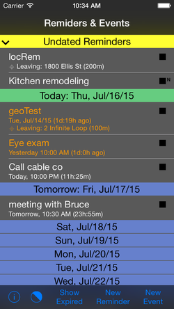 The Timeline view, dark theme